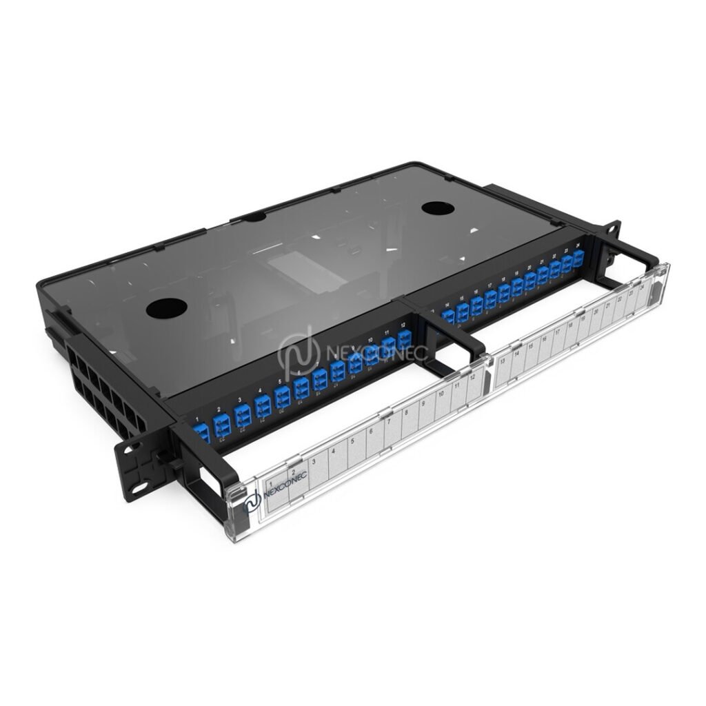 Panel de conexión deslizante SC SX/LC DX de 1U y 24 puertos